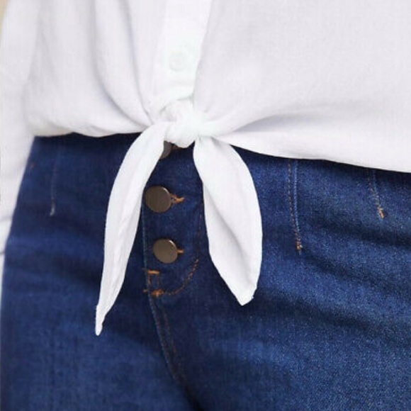 Anthropologie Cloth & Stone Button Down Tie Waist Blouse Top white - Picture 4 of 7